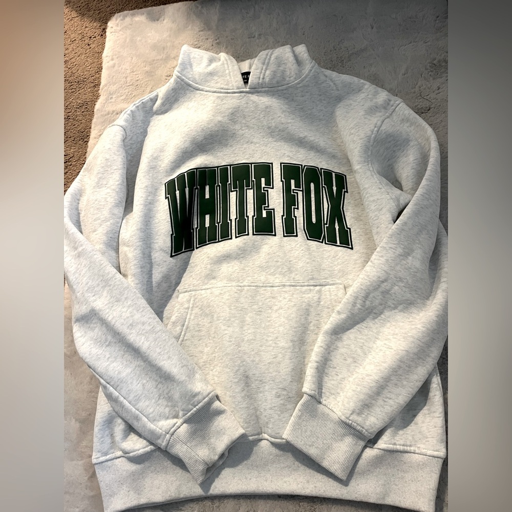 White Fox Gray Hoodie with Green Detail